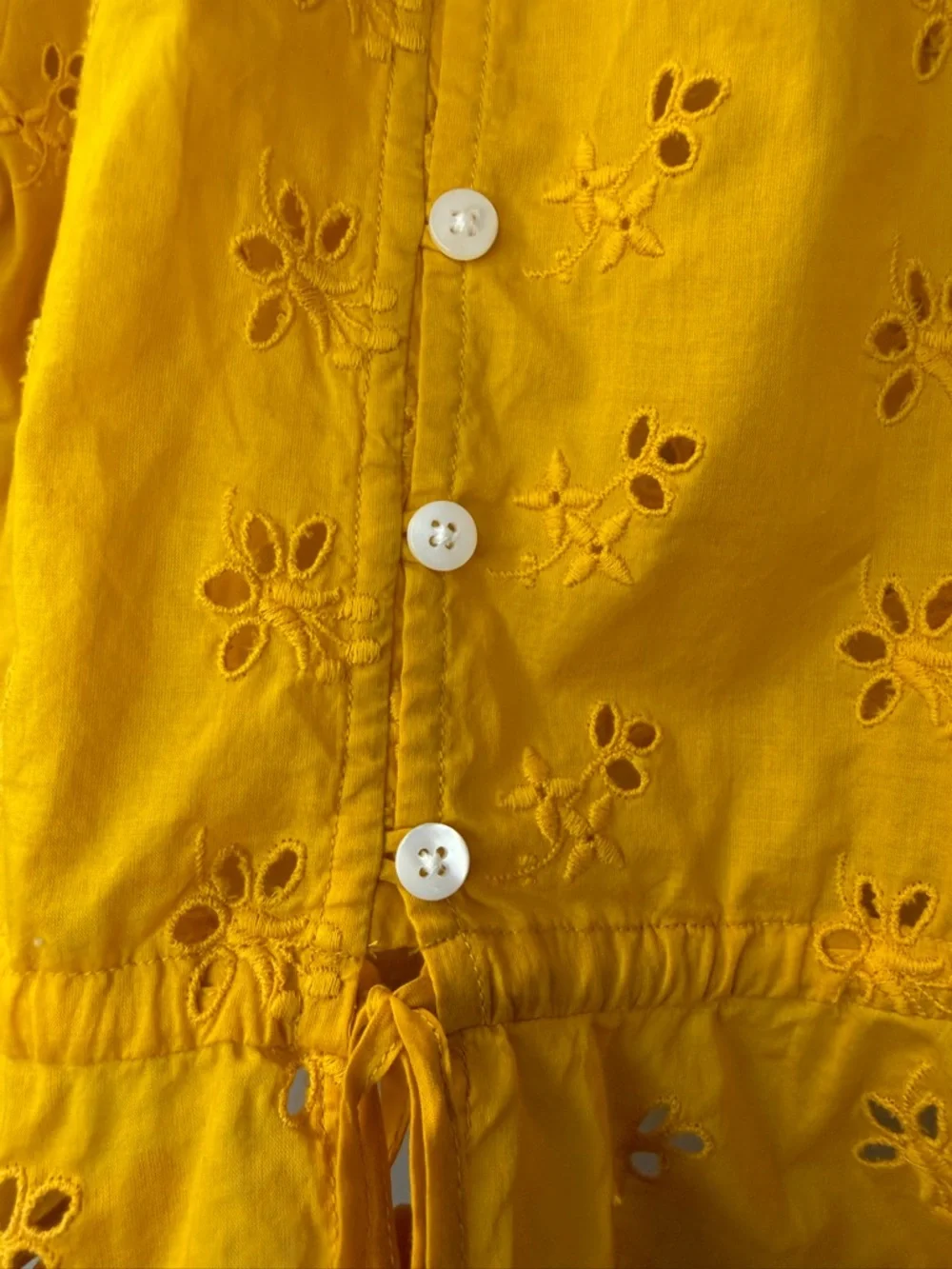 Outerknown Poet Blouse Yellow Eyelet Organic Cotton Peplum Top Size S NWT - Picture 9 of 11